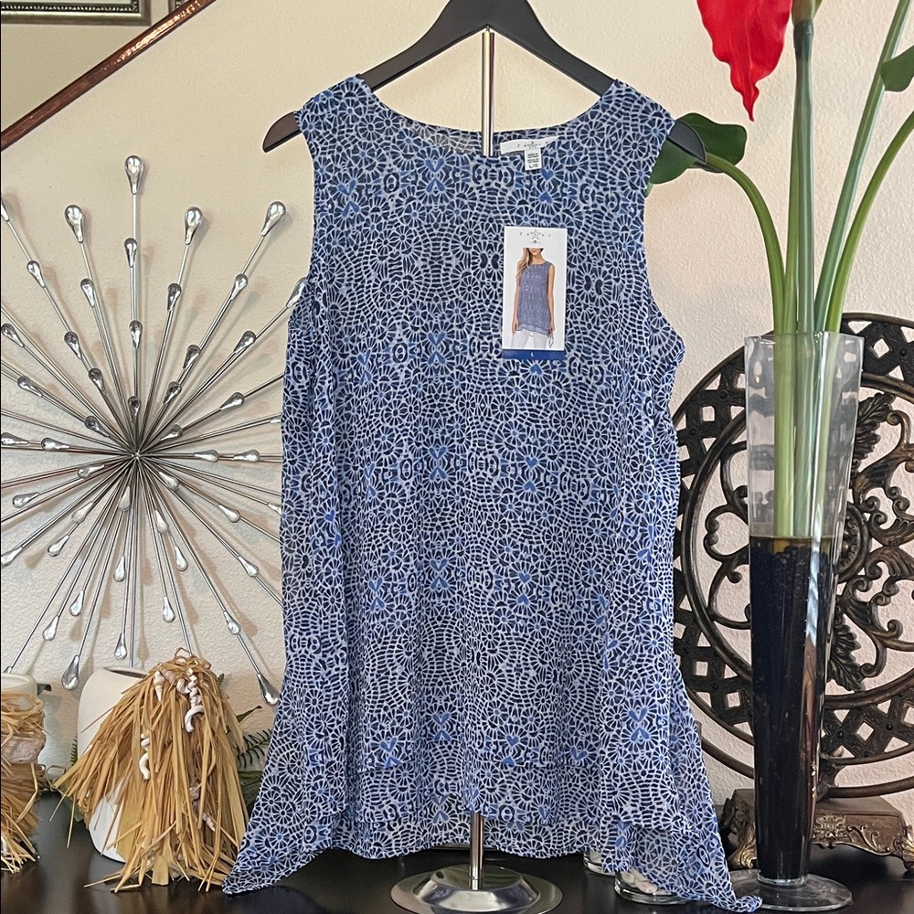 Fever Blue Heart Sleeveless Handkerchief Style Ladies Tunic
